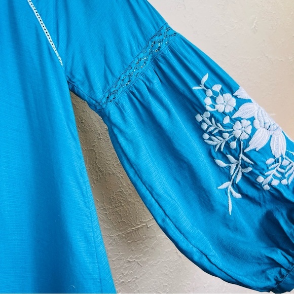 SUNDANCE BOHO NAOMI TEAL BLUE FLOWY EMBROIDERED TUNIC TOP SIZE XS - Picture 7 of 11